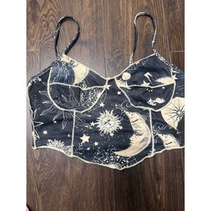 ROMWE Celestial Sun Moon Corset Crop Top XS Y2K Astrology Fairy Grunge